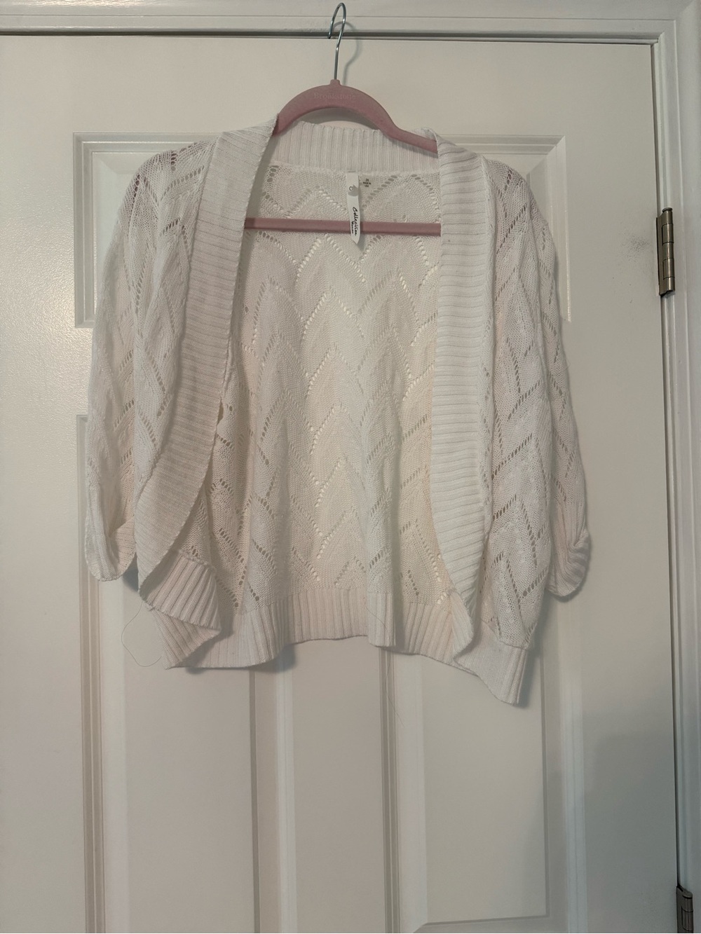 NY Collection | White Knit Detail Open Cardigan | Size 2X
